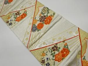 リサイクル　扇に花々模様織出し袋帯